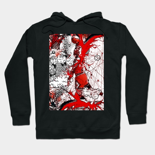 MJ Jumping through Graffiti Sky Hoodie by Glass Table Designs